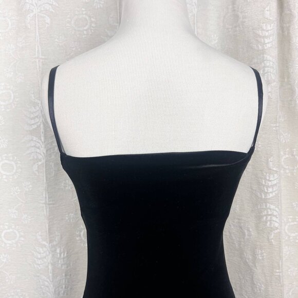 Y2K black velvet slip dress spaghetti straps Ralph Lauren 90s bodycon stretch - Picture 6 of 8
